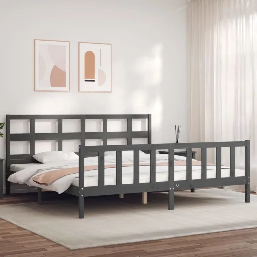 Estrutura de Cama com Cabeceira 200x200 cm Madeira Maciça Cinza