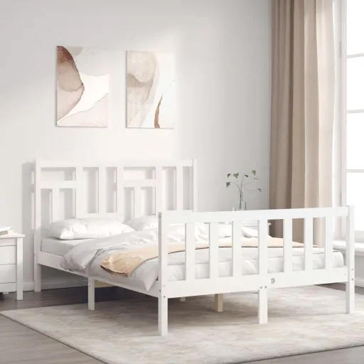 Cama Sem Colchão 140x190 cm Madeira de Pinho Maciça Branco