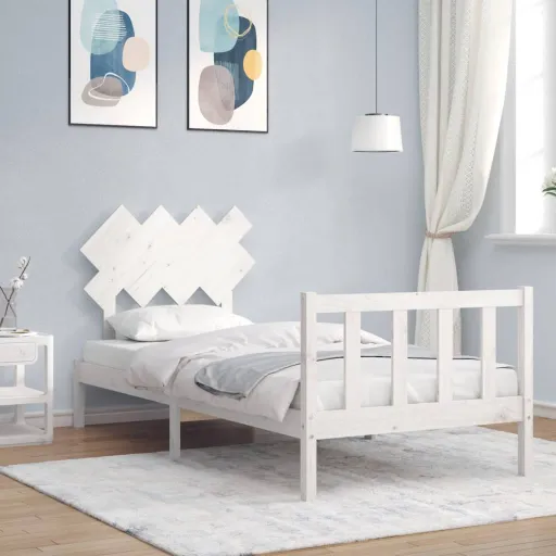 Cama Sem Colchão 90x200 cm Madeira de Pinho Maciça Branco