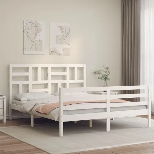 Estrutura de Cama com Cabeceira 160x200 cm Madeira Maciça