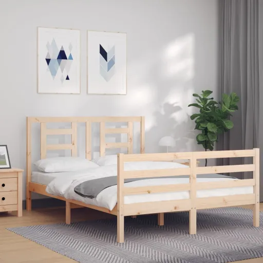 Estrutura de Cama com Cabeceira 140x190 cm Madeira Maciça