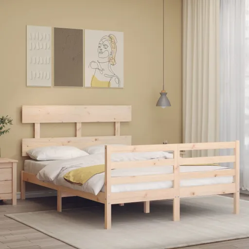 Estrutura de Cama com Cabeceira 140x190 cm Madeira Maciça