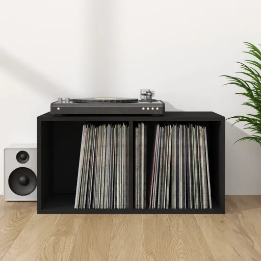 Caixa p/ Discos de Vinil 71x34x36 cm Derivados de Madeira Preto