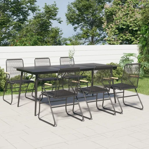 Conjunto de Jantar para Jardim Vime de PVC Preto (7 pcs)