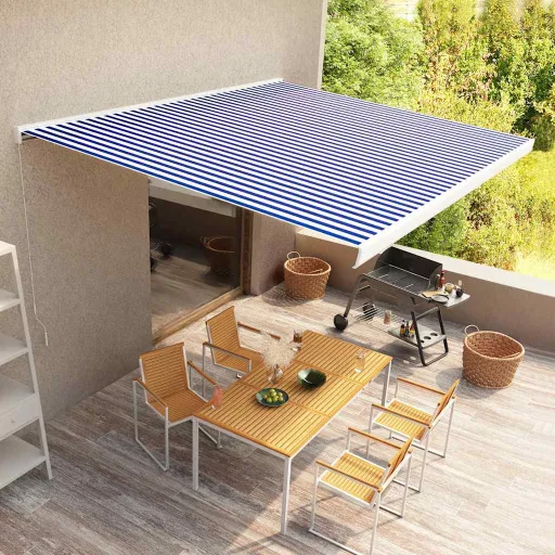 Toldo Manual com Caixa 400x300 cm Azul e Branco
