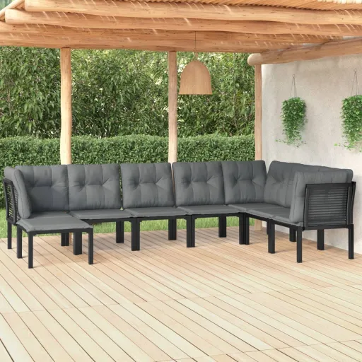 Conjunto Lounge de Jardim Vime PE Preto e Cinzento (8 pcs)