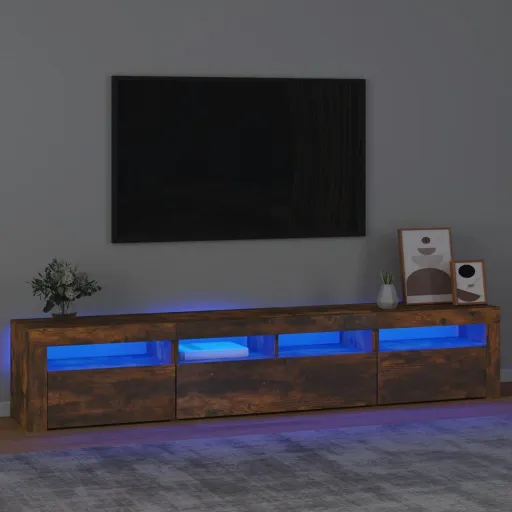 Móvel de TV com Luzes LED 210x35x40 cm Carvalho Fumado
