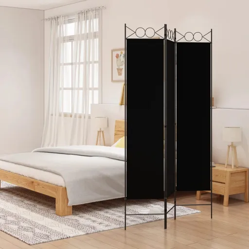 Divisória de Quarto com 3 Painéis 120x200 cm Tecido Preto