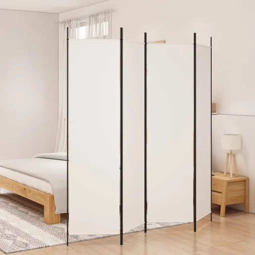 Biombo com 4 Painéis 200x200 cm Tecido Branco