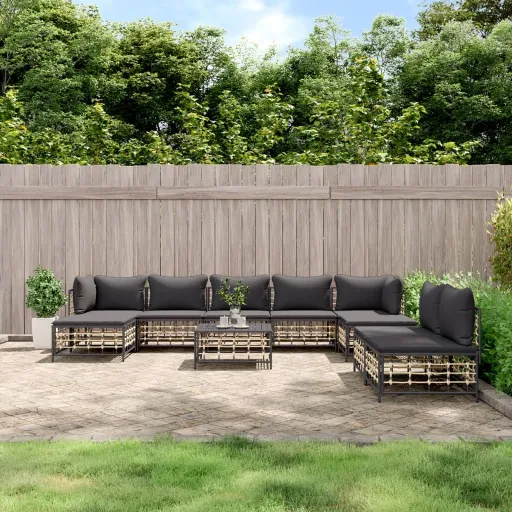 Conjunto Lounge de Jardim c/ Almofadões Vime PE Antracite (10 pcs)