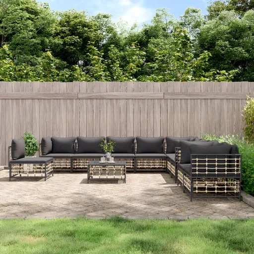 Conjunto Lounge de Jardim c/ Almofadões Vime PE Antracite (11 pcs)