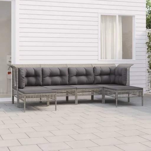 Conjunto Lounge de Jardim c/ Almofadões Vime PE Cinzento (6 pcs)