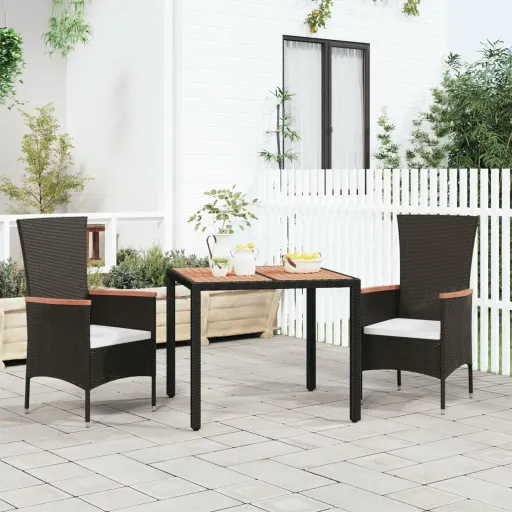 Mesa de Jardim c/ Tampo de Madeira Vime PE/Acácia Maciça Preto