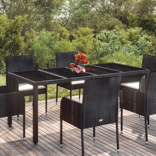 Mesa de Jardim com Tampo de Vidro 190x90x75 cm Vime PE Preto