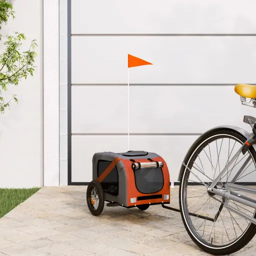 Reboque Bicicleta p/ Animais Tecido Oxford/Ferro Laranja/Cinza