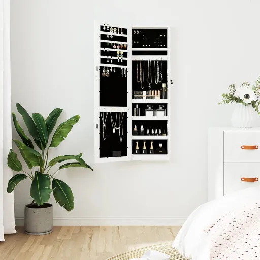Móvel para Joias de Parede Espelhado com Luzes LED Branco
