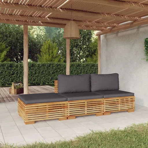 Conjunto Lounge Jardim c/ Almofadões Madeira Teca Maciça (3 pcs)