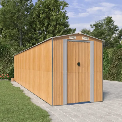 Abrigo de Jardim 192x855x223 cm Aço Galvanizado Castanho