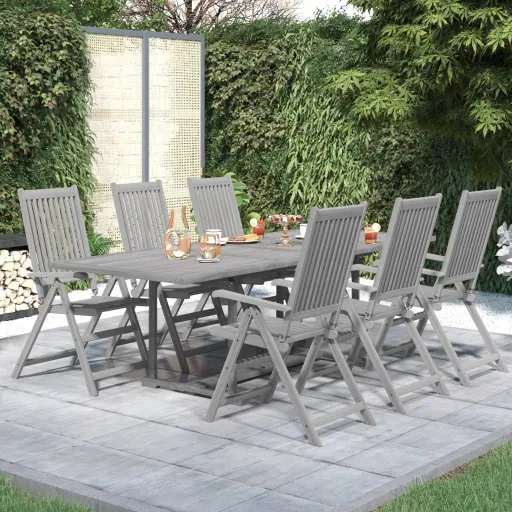Conjunto de Jantar para Jardim Madeira de Acácia Maciça (7 pcs)