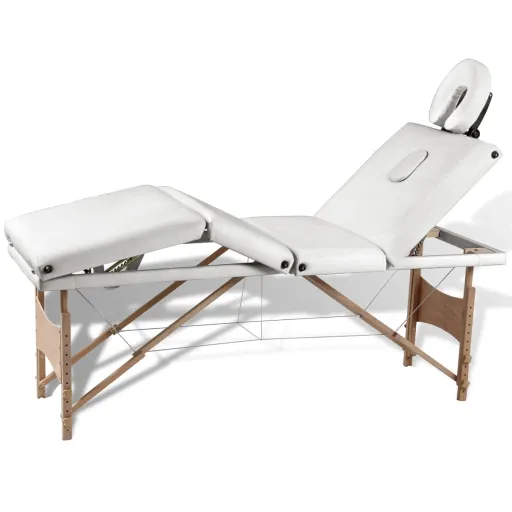 Mesa Massagens Dobrável 4 Zonas Estrutura Madeira Branco Nata