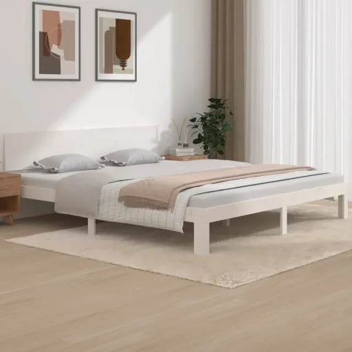 Estrutura de Cama Super King Pinho Maciço 180x200 cm Branco