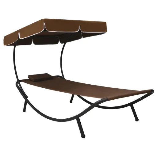 Espreguiçadeira com Toldo e Almofada Castanho