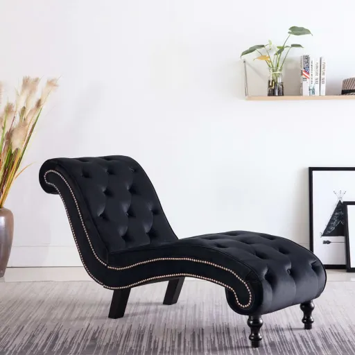Chaise Longue em Veludo Preto