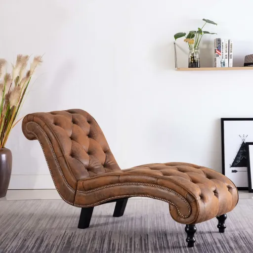 Chaise Longue Camurça Artificial Castanho