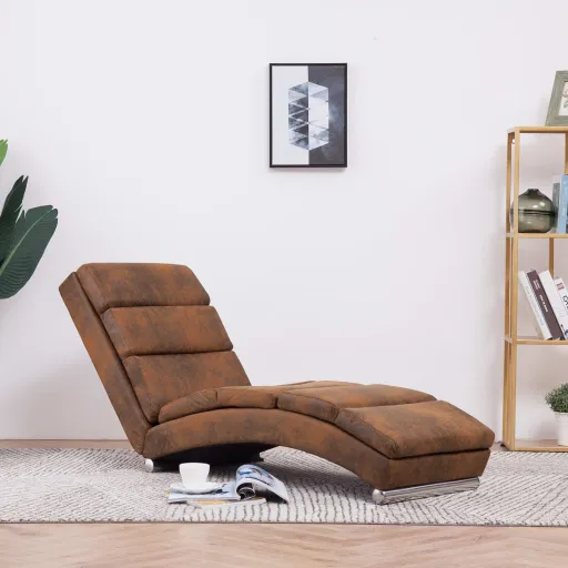 Chaise Longue Camurça Artificial Castanho