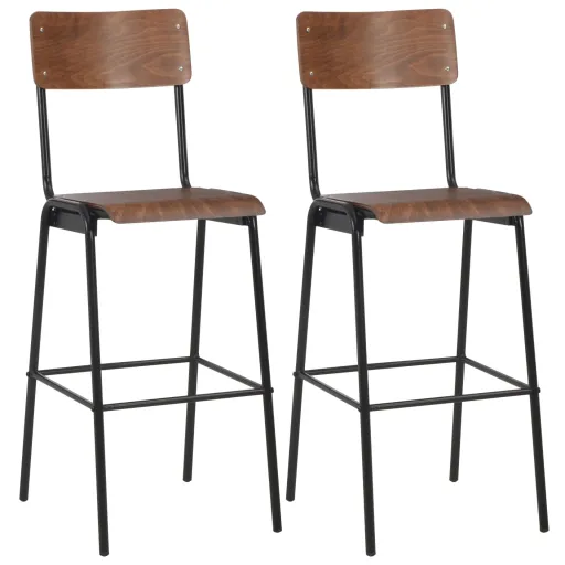 Bancos de Bar   Madeira Compensada Maciça e Aço Castanho (2 pcs)