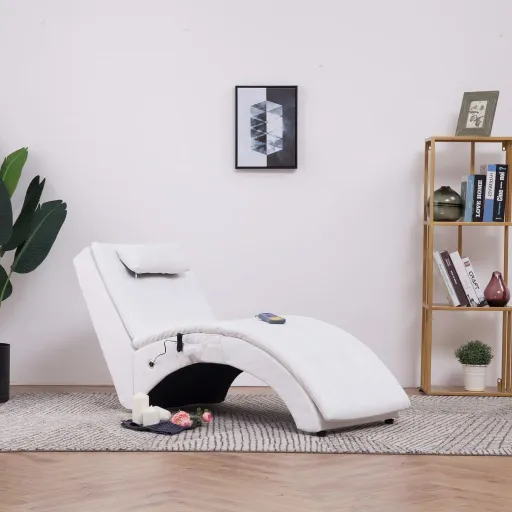 Chaise Longue de Massagem c/ Almofada Couro Artificial Branco