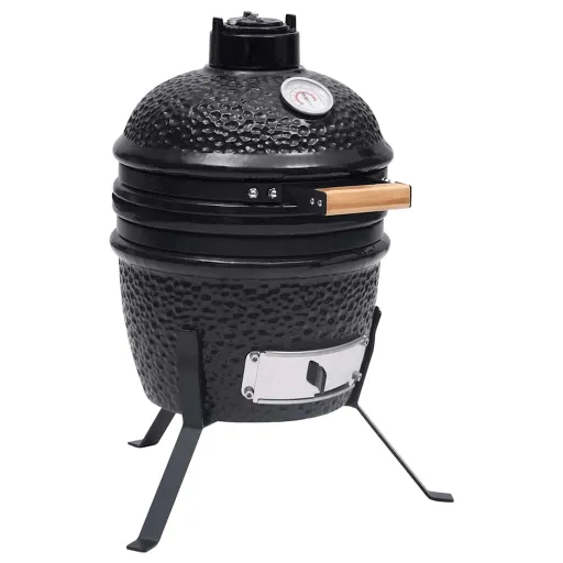 Churrasqueira/Defumador Kamado 2-em-1 Cerâmica 56 cm Preto