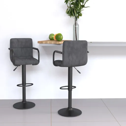 Bancos de Bar   Veludo Cinzento-Escuro (2 pcs)