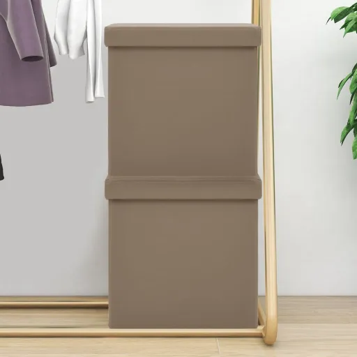 Bancos de Arrumação Dobráveis   PVC Cor Cappuccino (2 pcs)