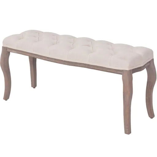 Banco em Linho e Madeira Maciça 110x38x48 cm Branco Nata