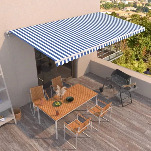 Toldo Retrátil Automático 600x350 cm Azul e Branco