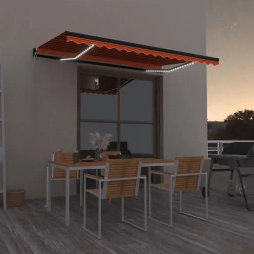 Toldo Retrátil Manual com LED 450x350 cm Laranja e Castanho