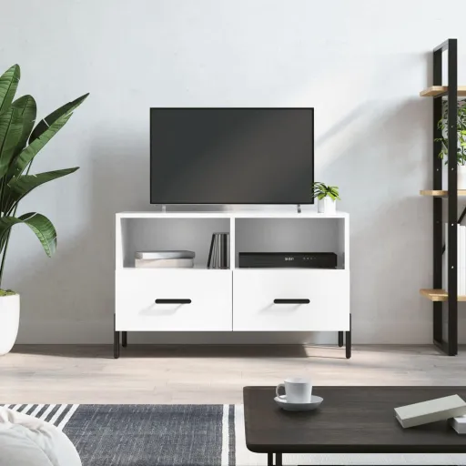 Móvel de TV 80x36x50 cm Derivados de Madeira Branco Brilhante