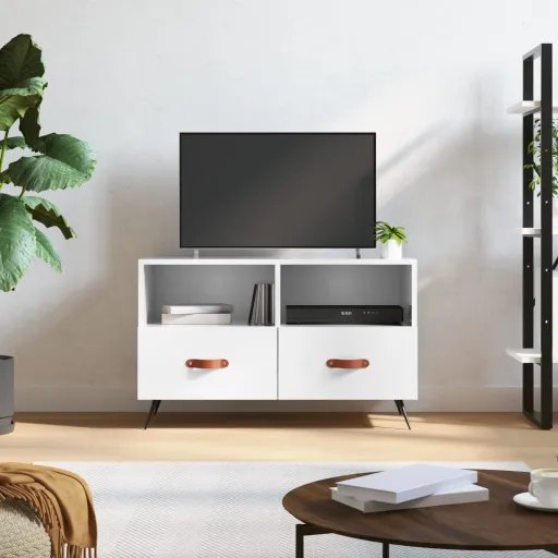 Móvel de TV 80x36x50 cm Derivados de Madeira Branco Brilhante
