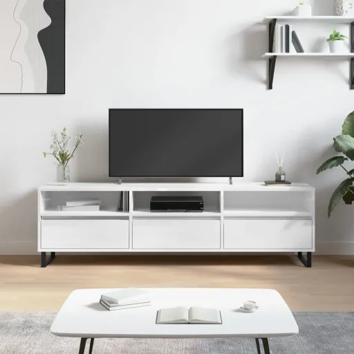 Móvel p/ TV 150x30x44,5 cm Derivados Madeira Branco Brilhante