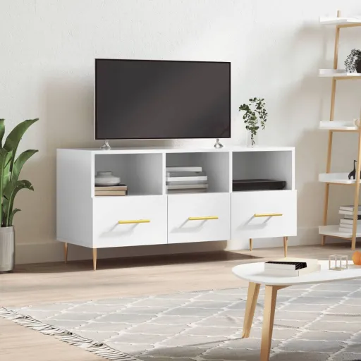 Móvel para TV 102x36x50 cm Derivados Madeira Branco Brilhante