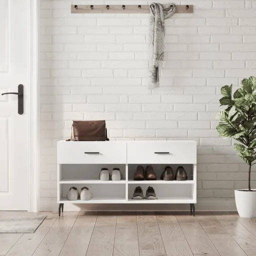 Banco Sapateira 102x35x55 cm Derivados Madeira Branco Brilhante