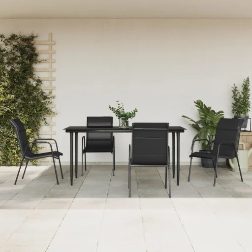 Conjunto de Jantar para Jardim Aço e Textilene Preto (5 pcs)