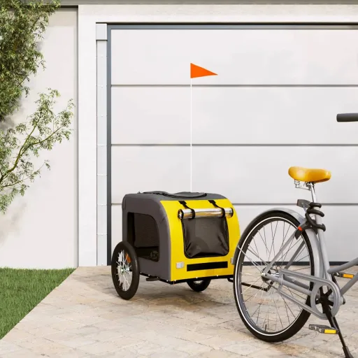 Reboque Bicicleta p/ Animais Tecido Oxford/Ferro Amarelo/Cinza