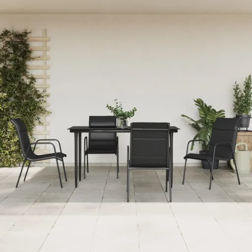 Conjunto de Jantar para Jardim Aço e Textilene Preto (5 pcs)