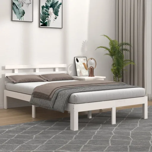 Estrutura de Cama 140x200 cm Madeira Maciça Branco