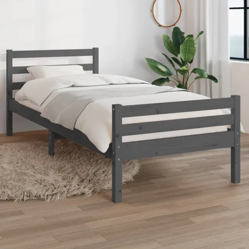 Estrutura de Cama 100x200 cm Madeira Maciça Cinzento
