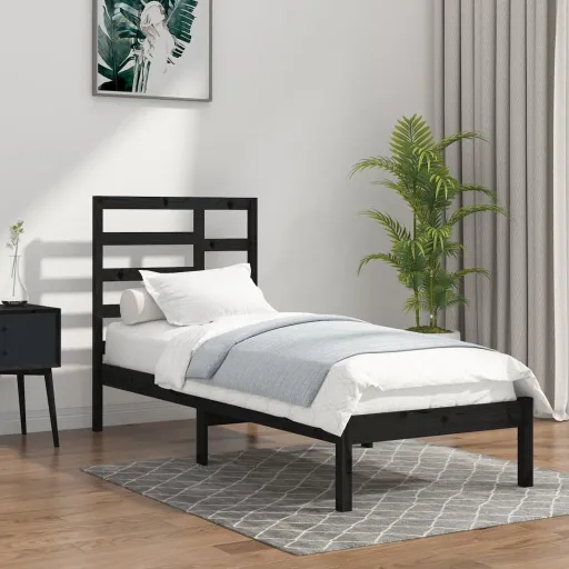 Estrutura Cama Pequena Solteiro 75x190 cm Madeira Maciça Preto