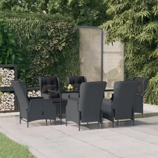Conjunto de Jantar p/ Jardim Vime PE Cinzento-Escuro (7 pcs)