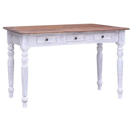 Secretária com Gavetas 117x57x75 cm Mogno Maciço Branco